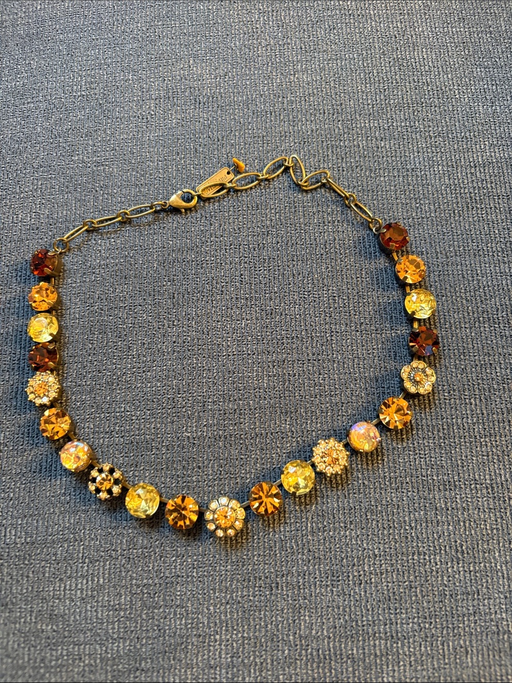Gold-Tone Amber Crystal Necklace- Women Jewelry